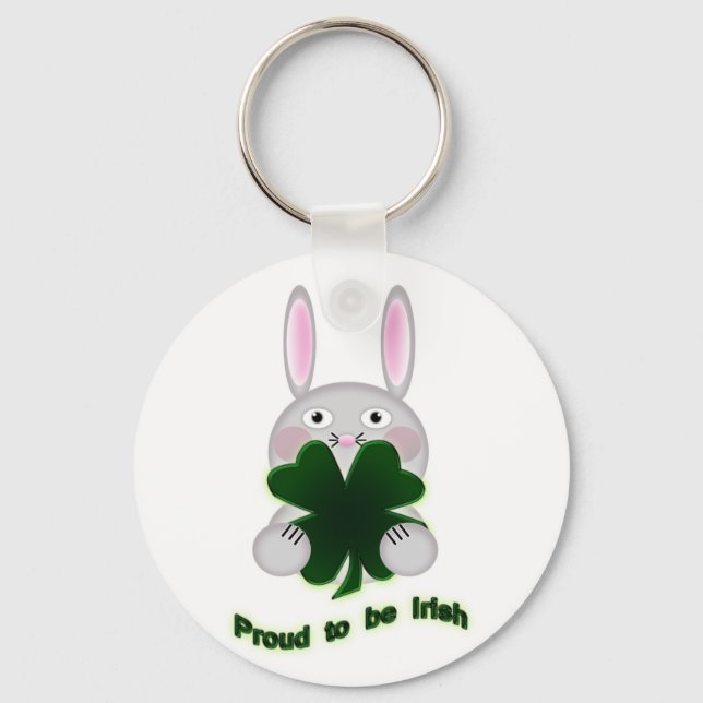 St. Patricks Bunny Proud zu irischem Kleeblatt Schlüsselanhänger (Vorderseite)