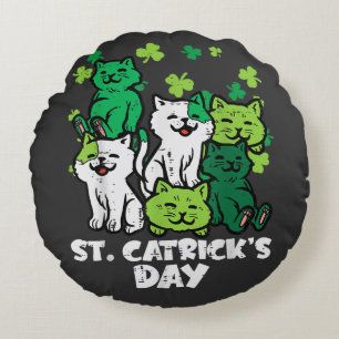 St Patricks Catricks Day Katzen Saint Pattys Rundes Kissen