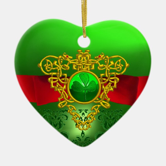 ST PATRICK'S CELTIC HERART GREEN KLEEBLATT MONOGRA KERAMIK ORNAMENT (Vorne)
