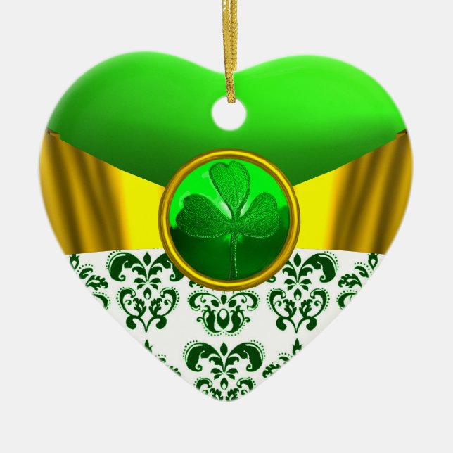 ST. PATRICK'S CELTIC HERZ GOLD GREEN KLEEBLATT KERAMIK ORNAMENT (Vorne)