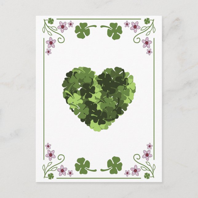 St. Patrick's Clover Heart Postkarte (Vorderseite)