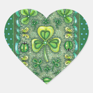 ST. PATRICK'S DACHFOLK ART KLEEBLATTS N' LADYBUGS Herz-Aufkleber