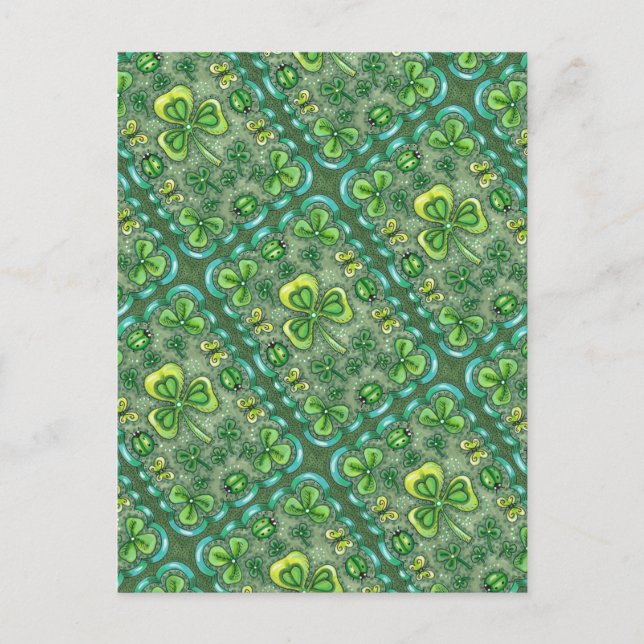 ST. PATRICK'S DACHFOLK ART KLEEBLATTS N' LADYBUGS POSTKARTE (Vorderseite)