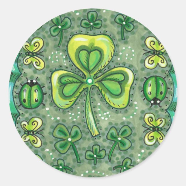 ST. PATRICK'S DACHFOLK ART KLEEBLATTS N' LADYBUGS RUNDER AUFKLEBER (Vorderseite)