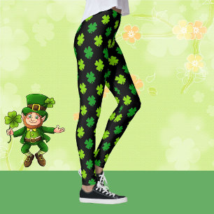St. Patrick's Day 4 Leaf Clover Green Black Niedli Leggings