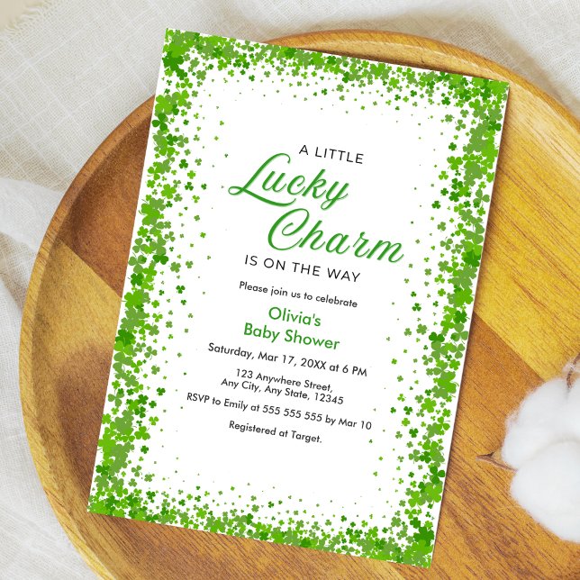St Patrick's Day A Little Lucky Charm Baby Shower  Einladung (St Patrick's Day A Little Lucky Charm Baby Shower Invitation )