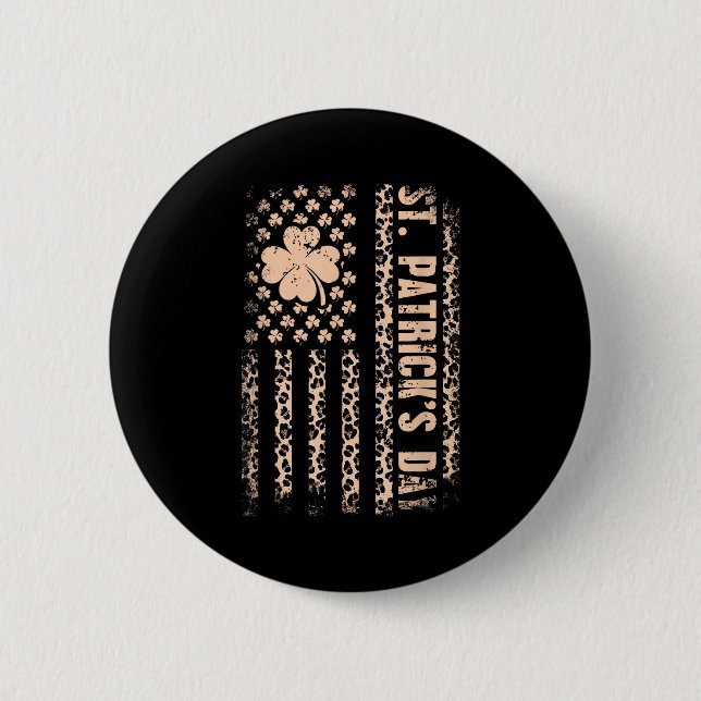 St. Patricks Day Amerikanische Flagge Leopard Klee Button (Vorderseite)
