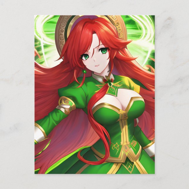 St. Patricks Day Anime Woman Postcard Postkarte (Vorderseite)