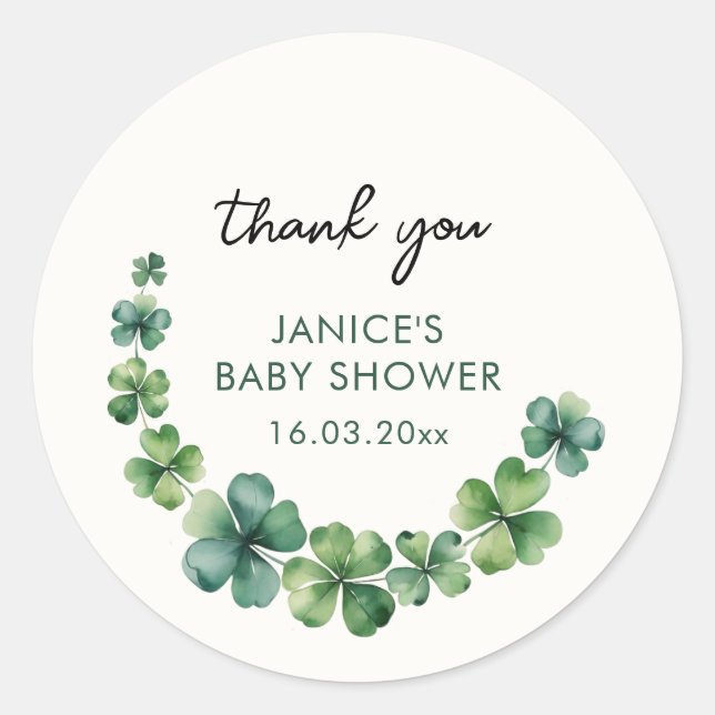 St Patricks Day Baby Shower Vielen Dank Runder Aufkleber (Vorderseite)