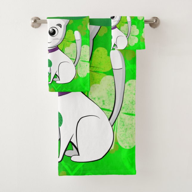 St. Patrick's Day Badewanne Handtuch Sets Katze (Insitu)