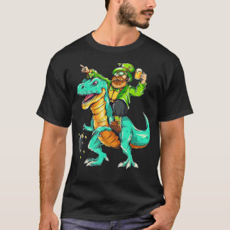 St Patrick's Day Bartded Riding Dinosaur Kleeblatt T-Shirt