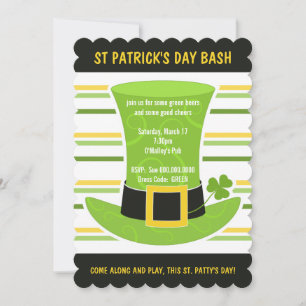 St Patrick's Day Bash Green Top Hat Stripes laden Einladung