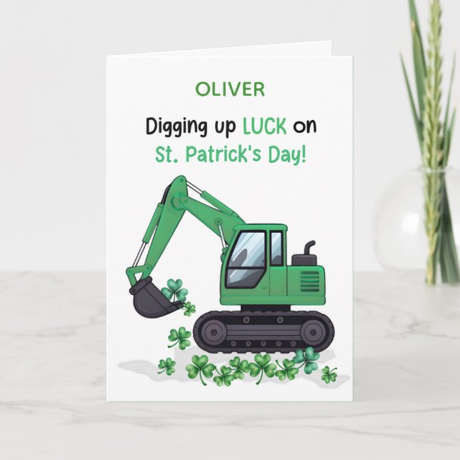 St Patricks Day Baustellenbagger gräbt auf  Karte (Vorderseite)