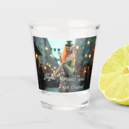 St Patrick's Day Beauty sitzt auf einem Fass Schnapsglas