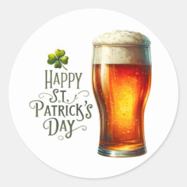 St Patricks Day Beer Green Kleeblatt Illustration Runder Aufkleber
