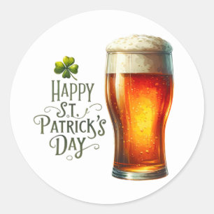 St Patricks Day Beer Green Kleeblatt Illustration Runder Aufkleber