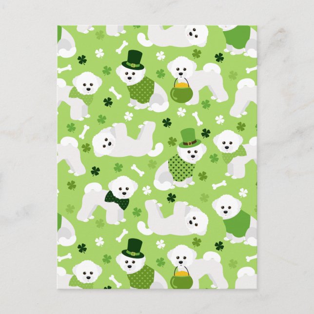 St. Patrick's Day Bichon Frise Feiertagspostkarte (Vorderseite)