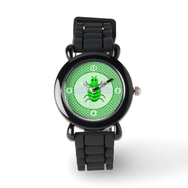 St. Patricks Day Bienen und Kleeblätter Armbanduhr (Vorderseite)
