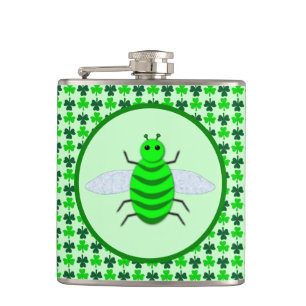 St. Patricks Day Bienen und Kleeblätter Flachmann