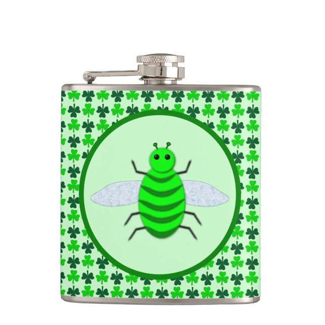 St. Patricks Day Bienen und Kleeblätter Flachmann (Vorderseite)