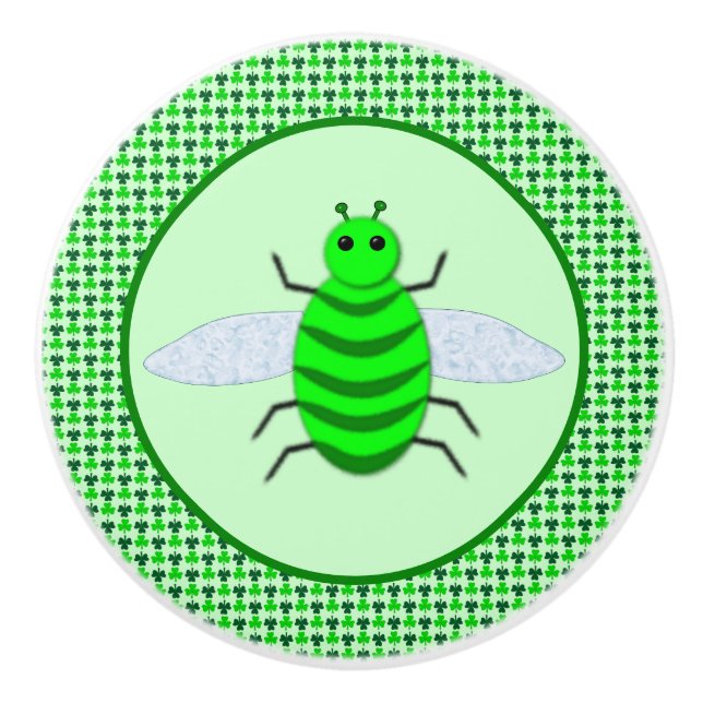 St. Patricks Day Bienen und Kleeblätter Keramikknauf (Vorderseite)