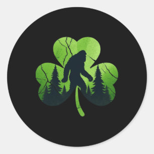 St Patricks Day Bigfoot Sasquatch Irish Kleeblatt  Runder Aufkleber