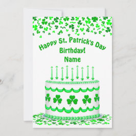 St Patrick's Day Birthday Cake Custom Candles Flat Karte
