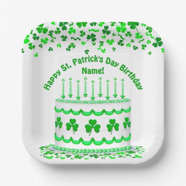 St Patrick's Day Birthday Cake Custom Candles Pappteller (Vorderseite)