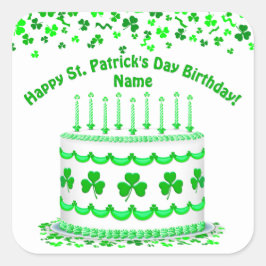 St Patrick's Day Birthday Cake Custom Candles Quadratischer Aufkleber