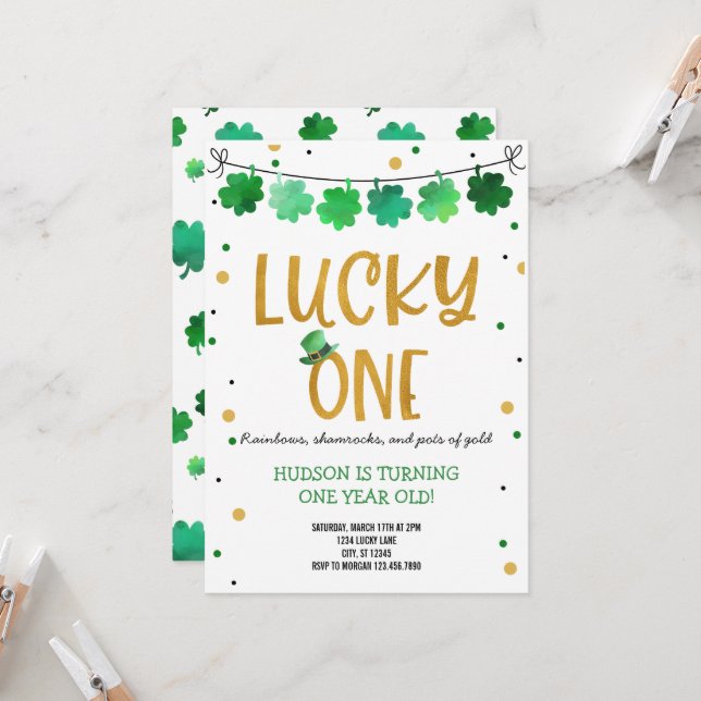 St. Patrick's Day Birthday Einladung zum Glück Ein (Vorderseite/Rückseite Beispiel)