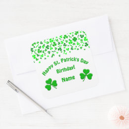 St Patrick's Day Birthday Green Shamrocks Confetti Quadratischer Aufkleber