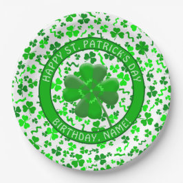 St Patrick's Day Birthday Shamrocks Personalized Pappteller