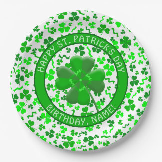 St Patrick's Day Birthday Shamrocks Personalized Pappteller