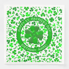 St Patrick's Day Birthday Shamrocks Personalized Serviette