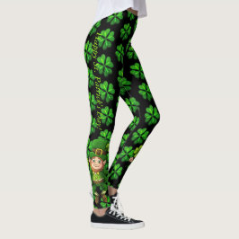 St Patrick's Day Black & Green 4 Leaf Clover Leggings