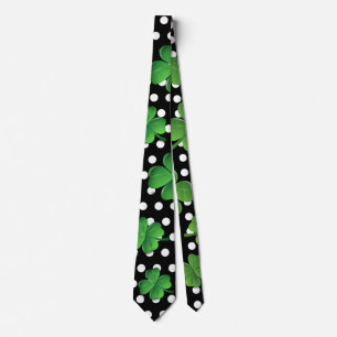 St Patricks Day Black Green Kleeblatt Weiße Punkte Krawatte
