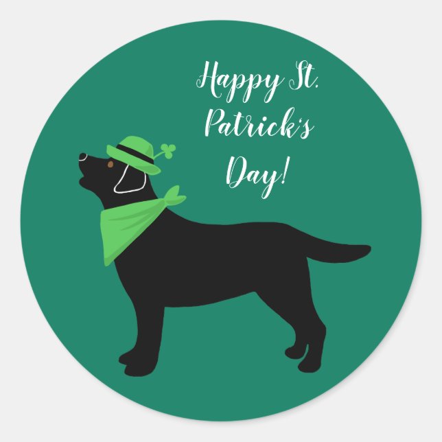 St. Patrick's Day Black Labrador Green Mode Runder Aufkleber (Vorderseite)