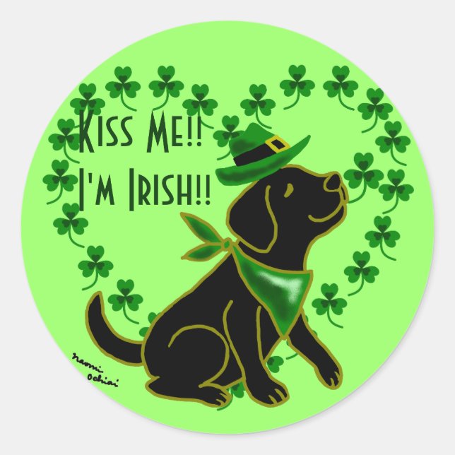 St. Patrick's Day Black Labrador Runder Aufkleber (Vorderseite)