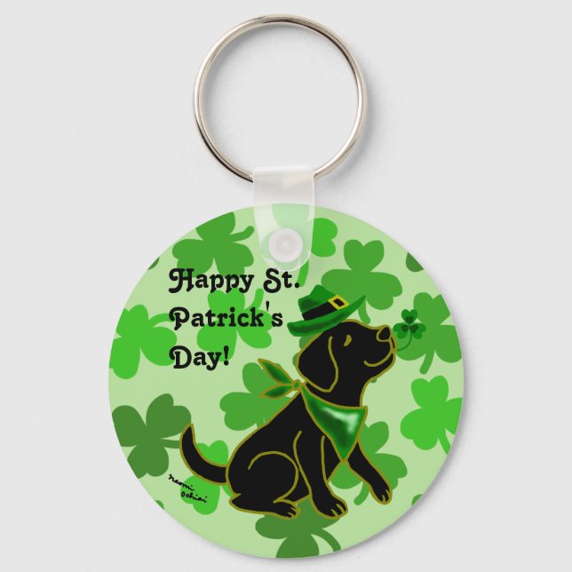 St. Patrick's Day Black Labrador Schlüsselanhänger (Vorderseite)