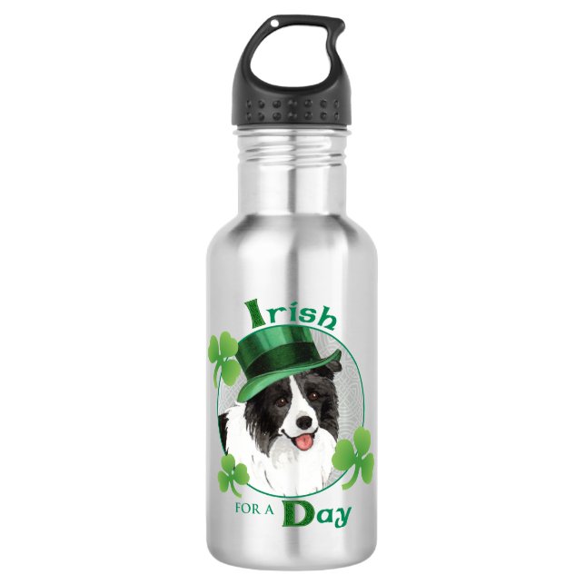 St. Patrick's Day Border Collie Edelstahlflasche (Vorderseite)