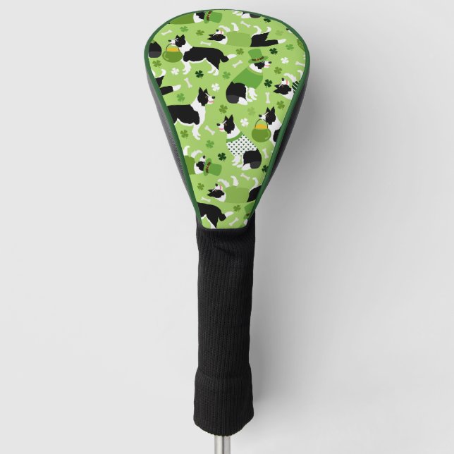 St. Patrick's Day Border Collie Pattern Golf Headcover (Vorderseite)