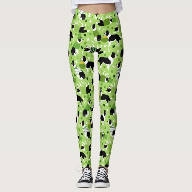 St. Patrick's Day Border Collie Pattern Leggings (Vorderseite)