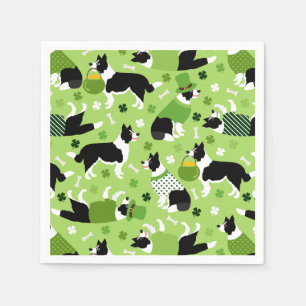 St. Patrick's Day Border Collie Pattern Serviette