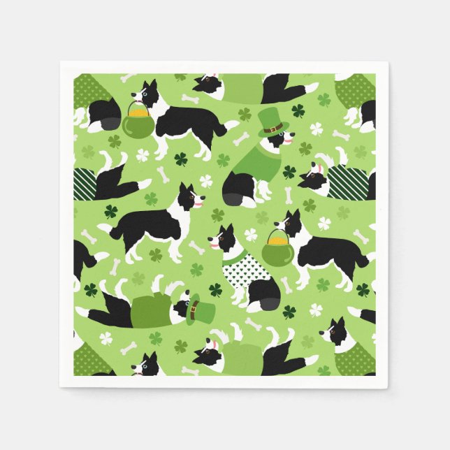 St. Patrick's Day Border Collie Pattern Serviette (Vorderseite)