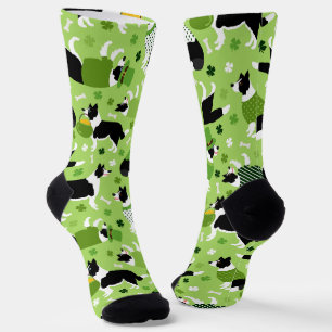St. Patrick's Day Border Collie Pattern Socken
