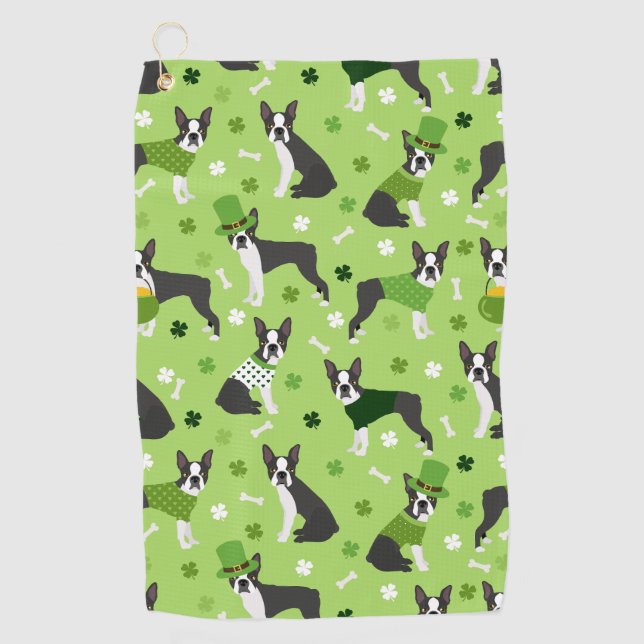 St. Patrick's Day Boston Terrier Golfhandtuch (Vorderseite)