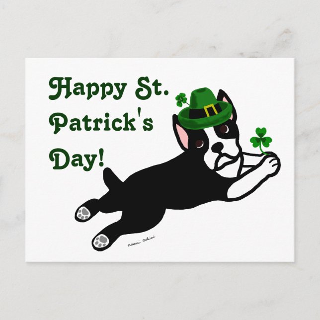 St. Patrick's Day Boston Terrier Postkarte (Vorderseite)