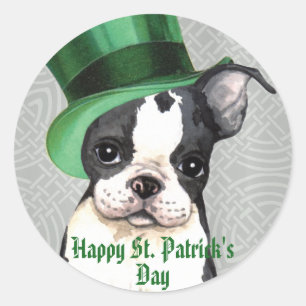 St. Patrick's Day Boston Terrier Runder Aufkleber