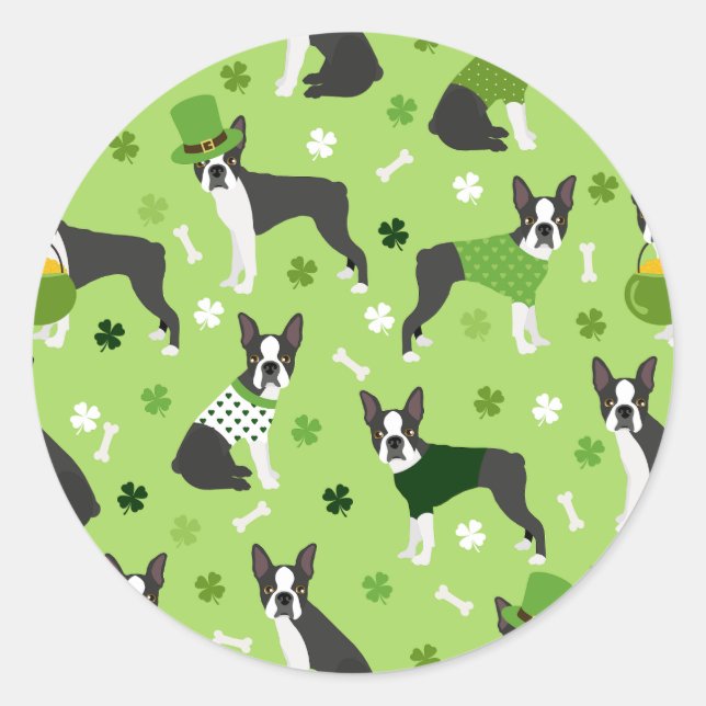 St. Patrick's Day Boston Terrier Runder Aufkleber (Vorderseite)