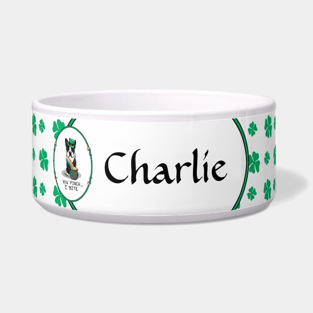 St. Patrick's Day Boston Terrier (schwarzer) Niedl Napf (Vorderseite)